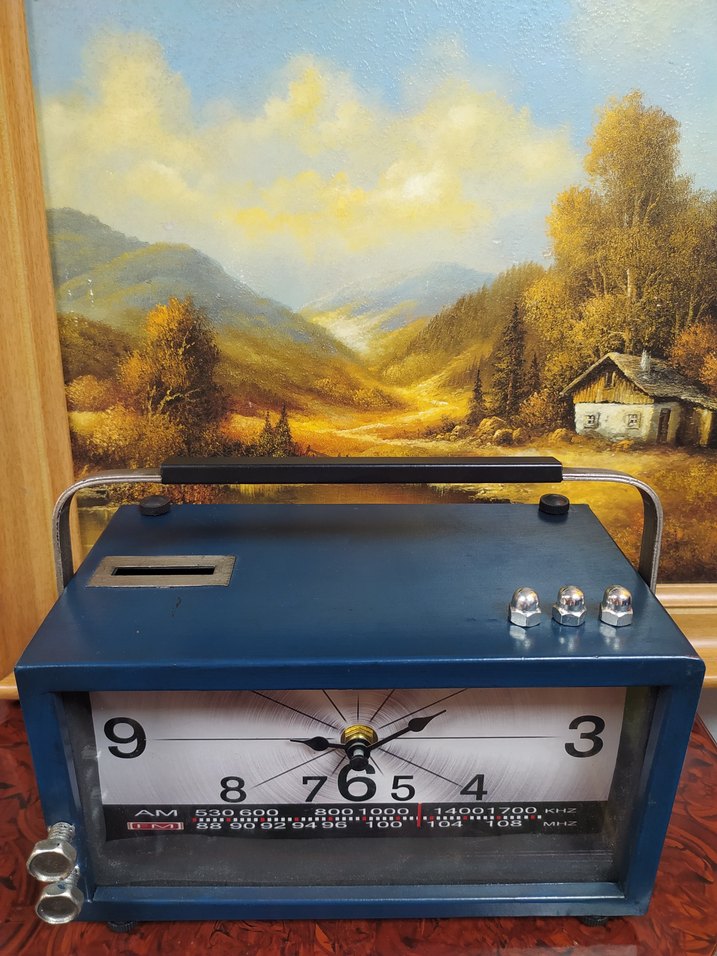 Masa Saati Radyo ve Kumbara Tasarımlı Metal kasa - Görsel 3