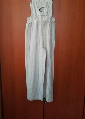 Kadın Çizgili Uzun Keten Tulum - Görsel 9