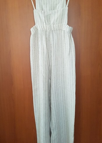 Kadın Çizgili Uzun Keten Tulum - Görsel 6