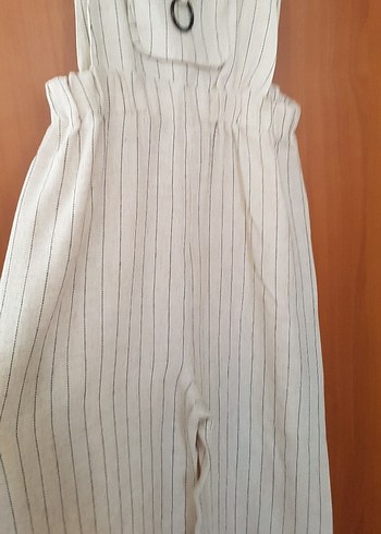 Kadın Çizgili Uzun Keten Tulum - Görsel 5