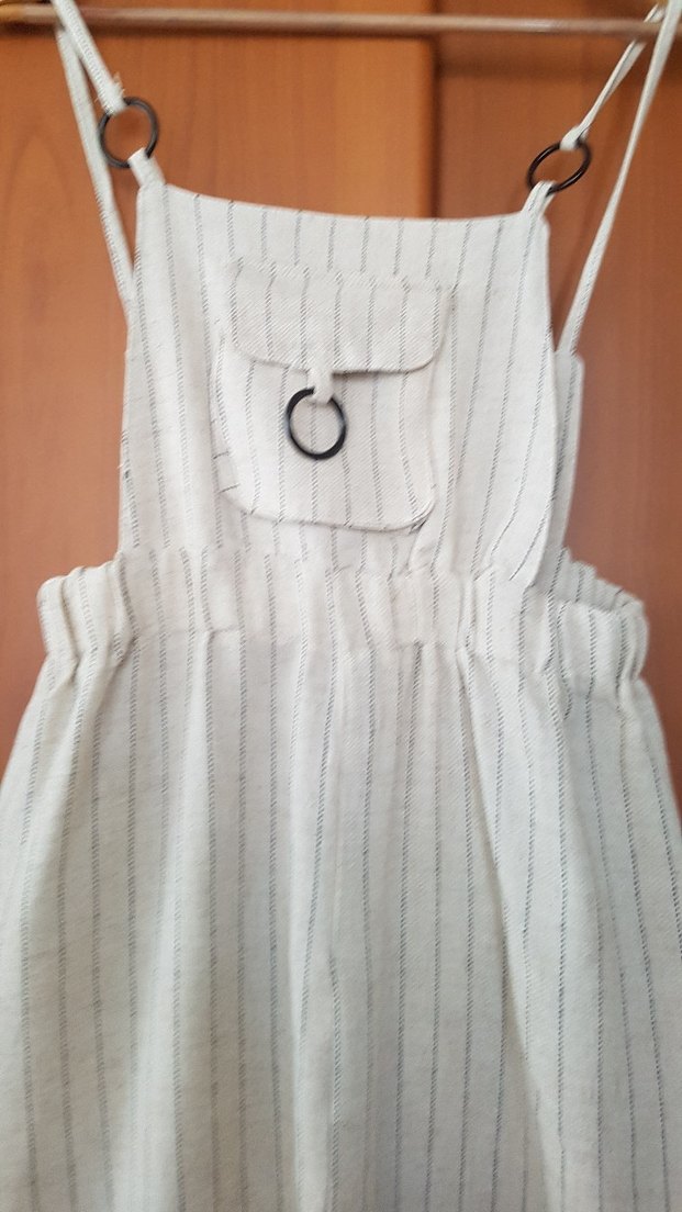 Kadın Çizgili Uzun Keten Tulum - Görsel 4