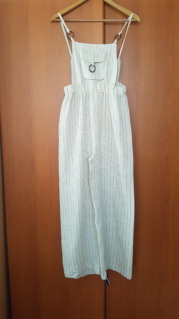 Kadın Çizgili Uzun Keten Tulum - Görsel 2