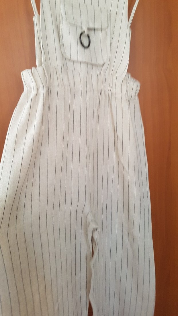 Kadın Çizgili Uzun Keten Tulum - Görsel 5