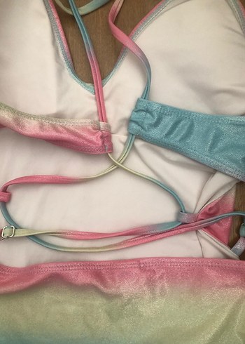 Pastel Çok Renkli Bağcıklı Kız Mayo - Görsel 3