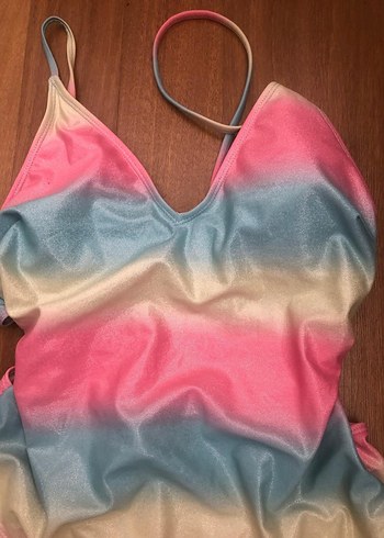 Pastel Çok Renkli Bağcıklı Kız Mayo - Görsel 6