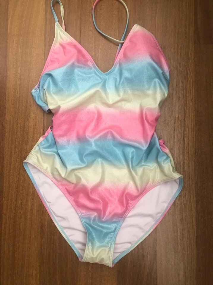 Pastel Çok Renkli Bağcıklı Kız Mayo - Görsel 4