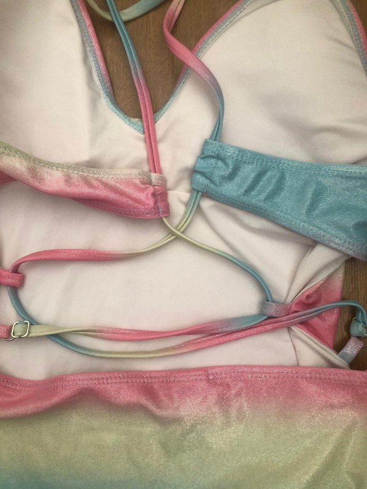 Pastel Çok Renkli Bağcıklı Kız Mayo - Görsel 3