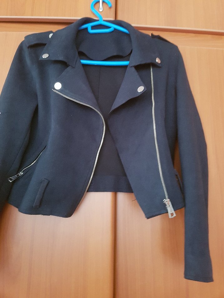 Kadın Siyah Süet Kısa Deri Ceket - Görsel 5