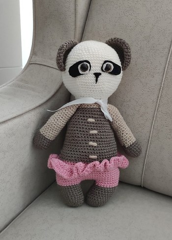 Beden Renk El Örgüsü Gri Panda Peluş Oyuncak