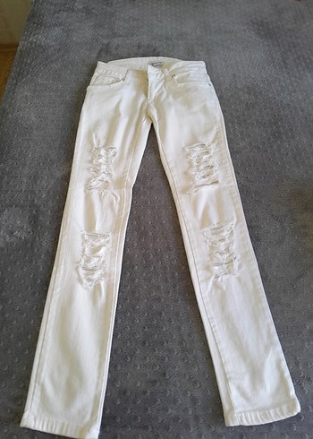 Beyaz Kadın Denim Midi Boy Jean