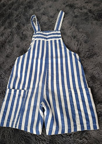 Çocuk Çizgili Kot Şort Salopet - Görsel 3