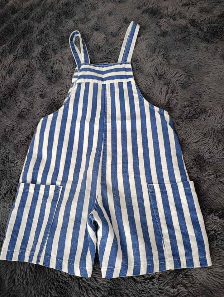Çocuk Çizgili Kot Şort Salopet - Görsel 3