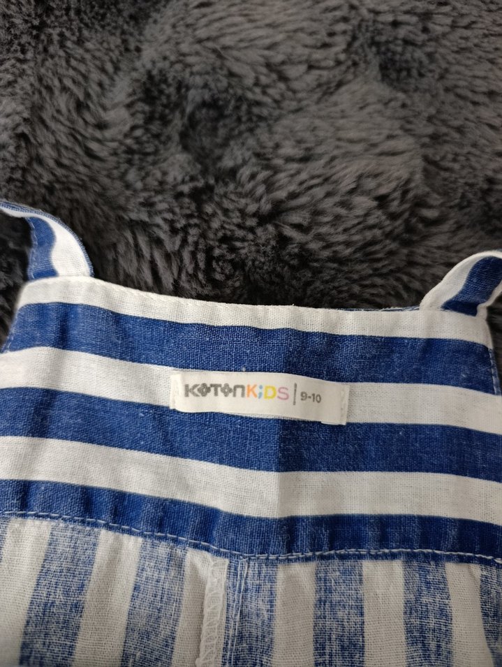 Çocuk Çizgili Kot Şort Salopet - Görsel 2