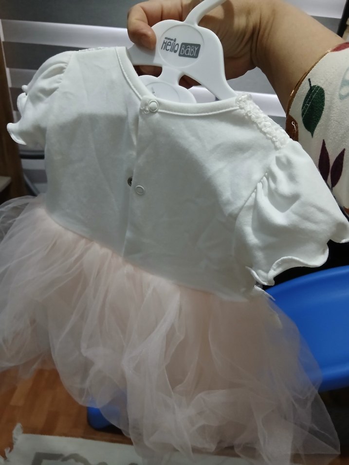 Kız Çocuk Beyaz Nakışlı Kısa Kollu Triko Elbise - Görsel 3