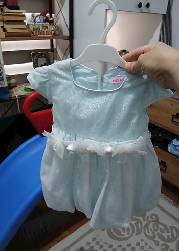 Dantel Detaylı Mavi Kız Çocuk Elbise - Görsel 2