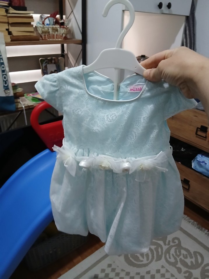 Dantel Detaylı Mavi Kız Çocuk Elbise - Görsel 2