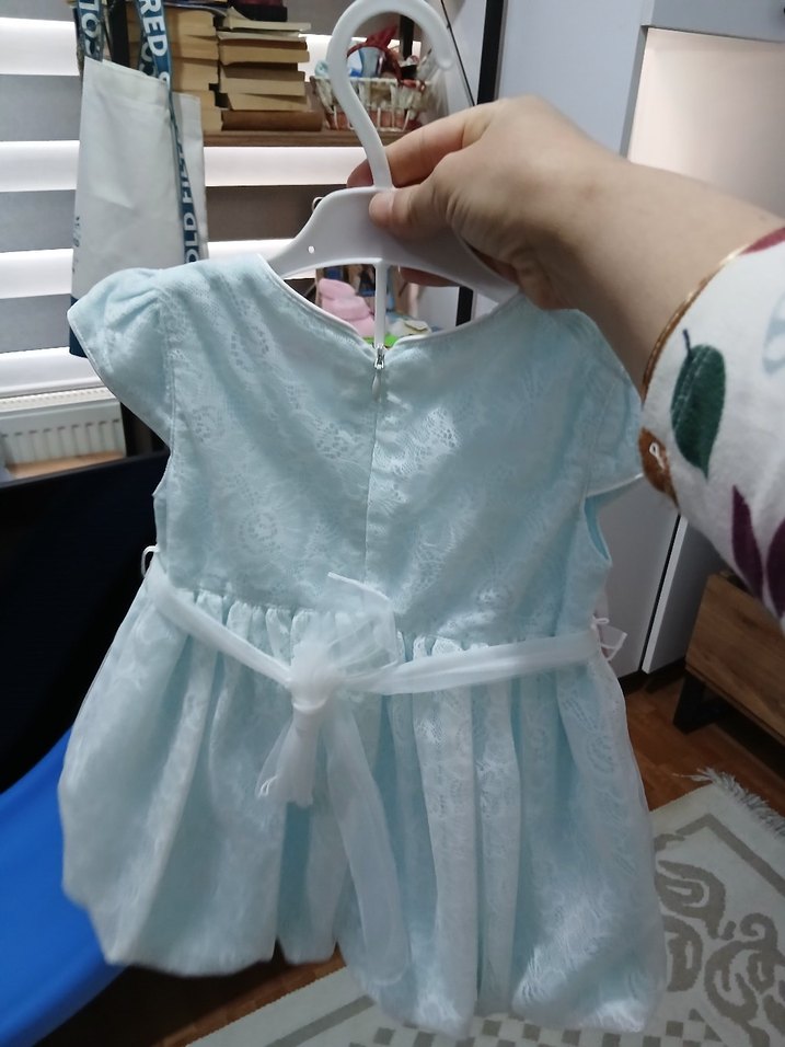 Dantel Detaylı Mavi Kız Çocuk Elbise - Görsel 3