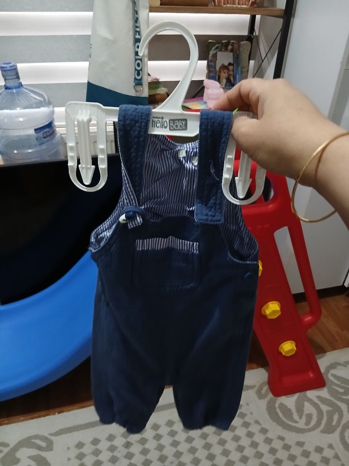 Mavi Erkek Bebek Askılı Tulum Velcro - Görsel 2