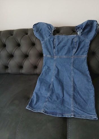 Kadın Mavi Denim Midi Straplez Elbise - Görsel 2