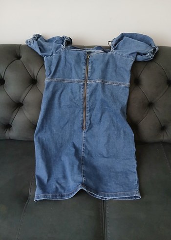 Kadın Mavi Denim Midi Straplez Elbise - Görsel 4