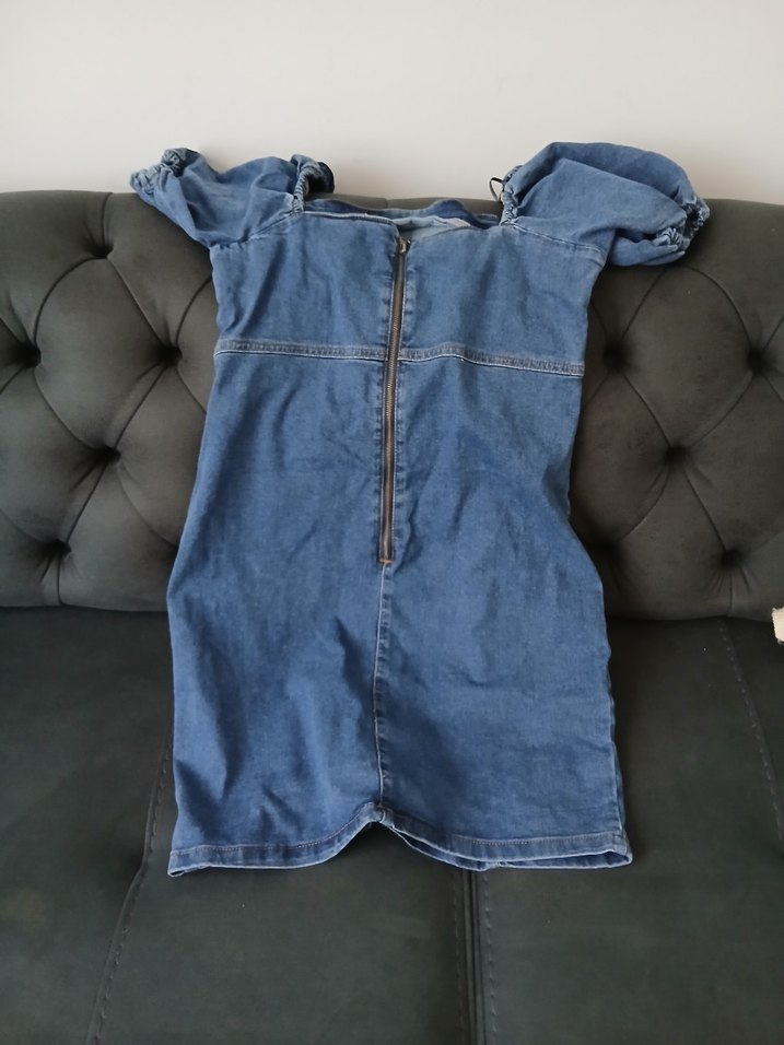 Kadın Mavi Denim Midi Straplez Elbise - Görsel 4