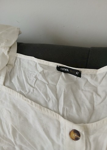 Düğmeli Beyaz Keten Midi Elbise - Görsel 3