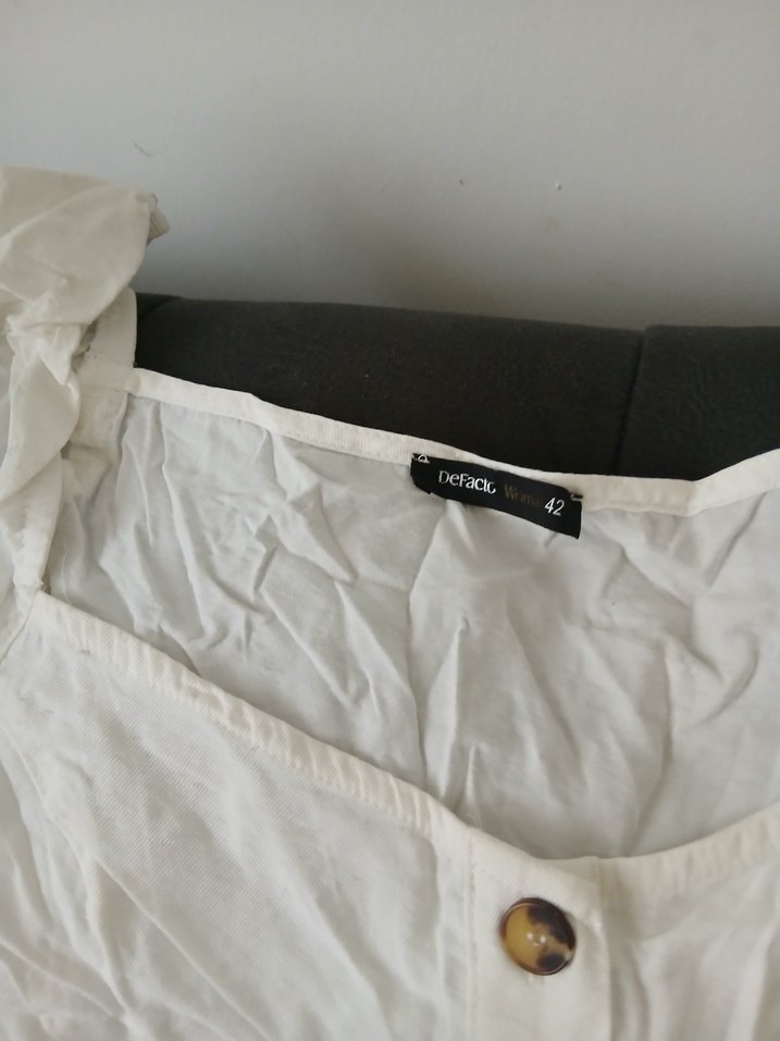 Düğmeli Beyaz Keten Midi Elbise - Görsel 3