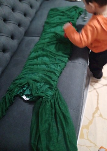 Drapeli Koyu Yeşil Uzun Abiye Elbise - Görsel 6