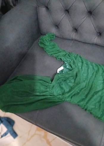 Drapeli Koyu Yeşil Uzun Abiye Elbise - Görsel 3