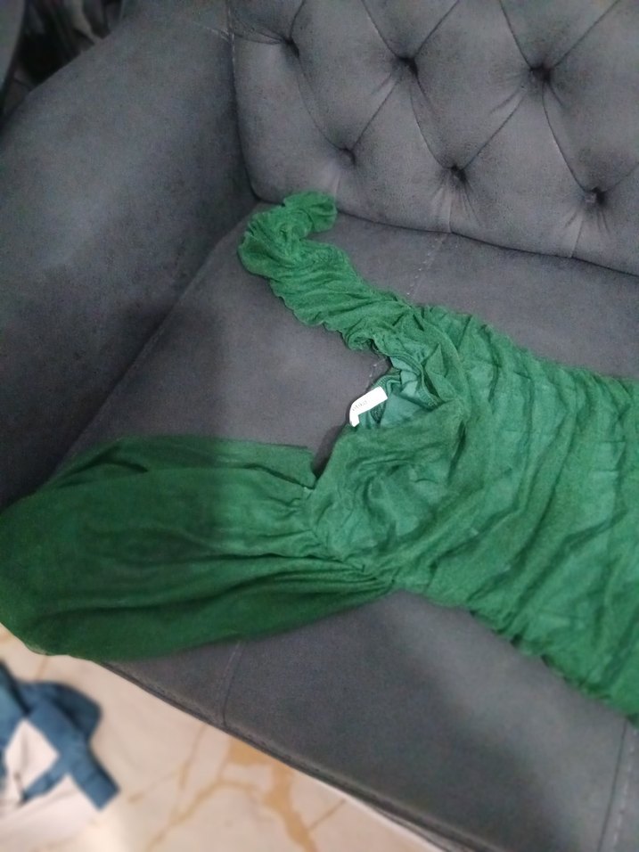 Drapeli Koyu Yeşil Uzun Abiye Elbise - Görsel 3