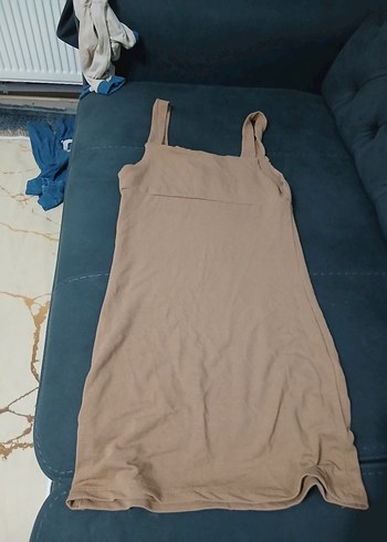 Bej kısa Midi elbise - Görsel 3