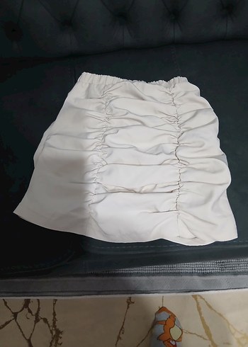 Beyaz Kısa Fırfırlı Keten Mini Etek - Görsel 2