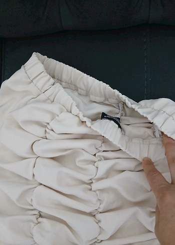 Beyaz Kısa Fırfırlı Keten Mini Etek - Görsel 4