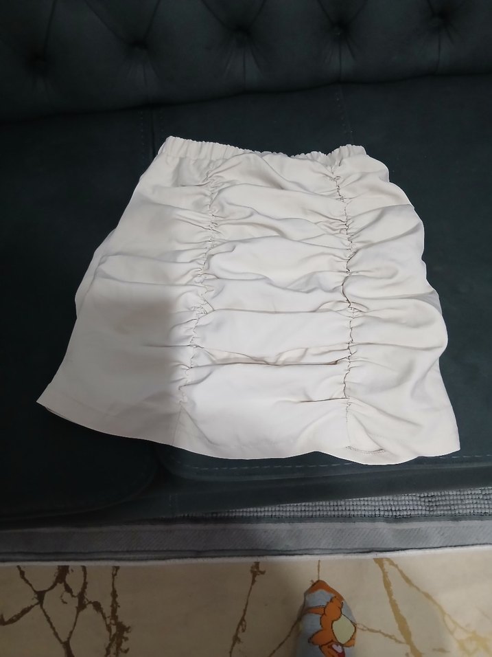 Beyaz Kısa Fırfırlı Keten Mini Etek - Görsel 2