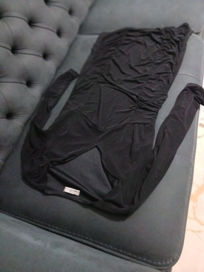 Siyah Drapeli V Yaka Uzun Kollu Midi Elbise - Görsel 4