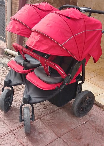 Kırmızı Gri Çiftli Bebek Arabası - Görsel 2