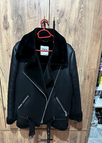 Kürklü Siyah Deri Biker Ceket