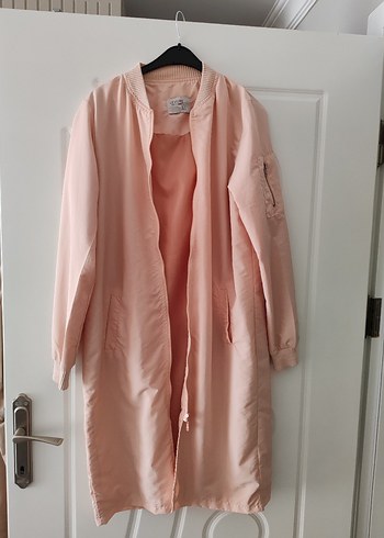 Pembe Midi Kadın Ceket, Gevşek Kesim, Uzun Kollu
