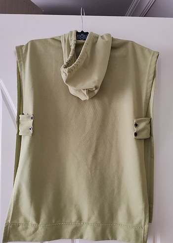 Kadın su yeşili Kolsuz Midi kapüşonlu Sweatshirt - Görsel 2