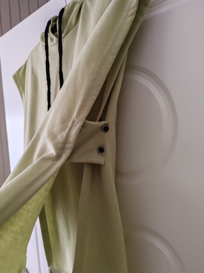 Kadın su yeşili Kolsuz Midi kapüşonlu Sweatshirt - Görsel 3