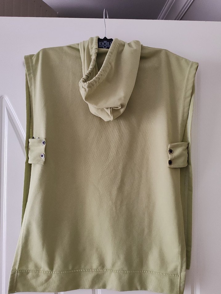 Kadın su yeşili Kolsuz Midi kapüşonlu Sweatshirt - Görsel 2