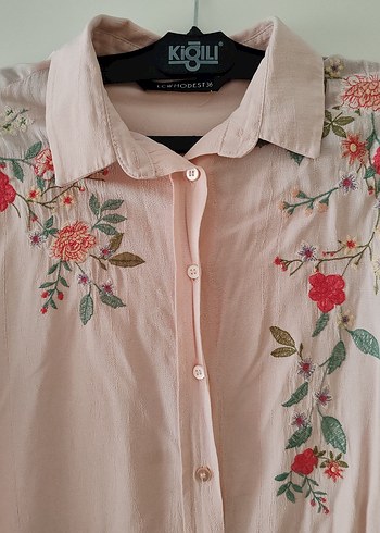 Nakışlı Pembe Uzun Kol Bohem Gömlek - Görsel 2