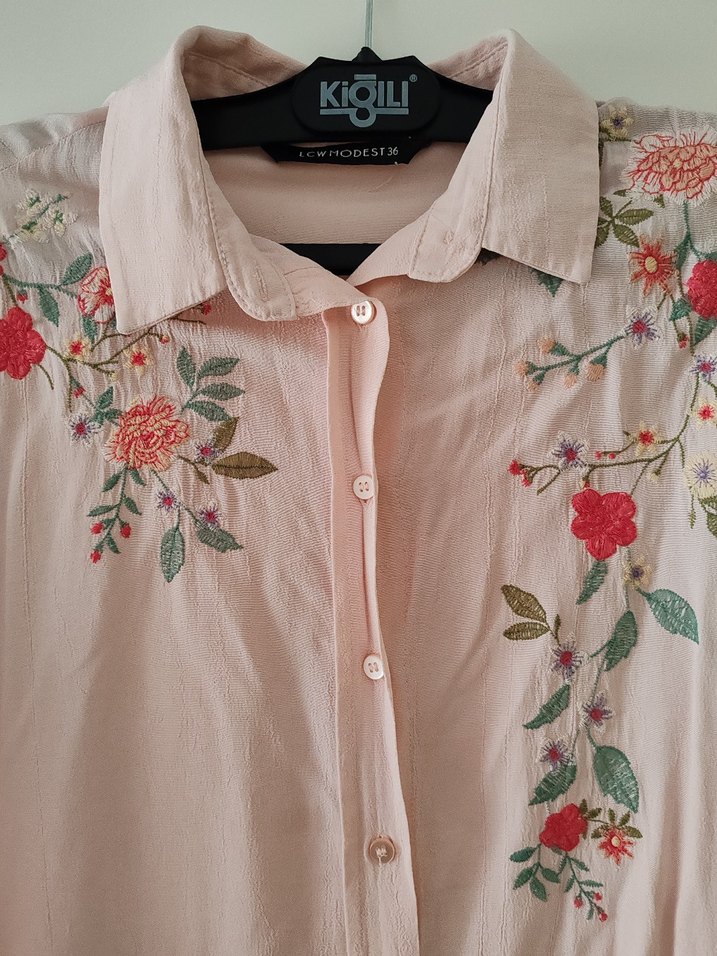 Nakışlı Pembe Uzun Kol Bohem Gömlek - Görsel 2
