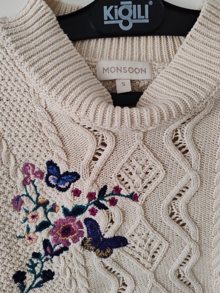 Nakışlı Bej Kadın Triko Kazak - Görsel 2