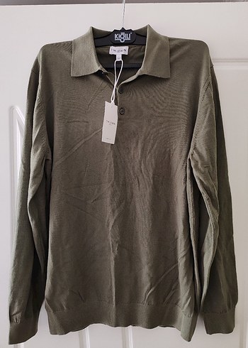 Haki Yeşil Regular Fit Uzun Kollu Polo Kazak - Görsel 2