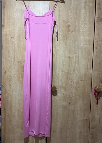 Pembe İpek Görünümlü Uzun Askılı Elbise - Görsel 7