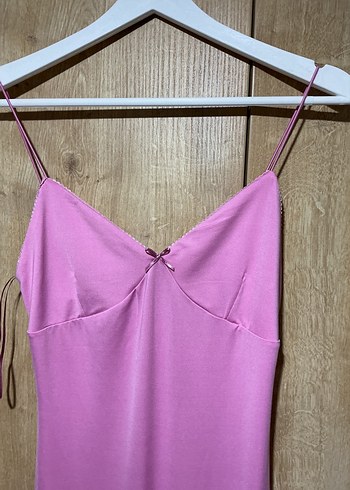 Pembe İpek Görünümlü Uzun Askılı Elbise - Görsel 3