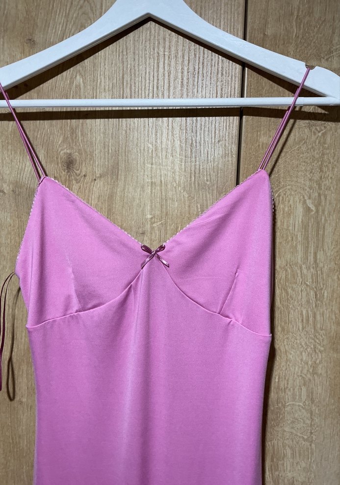 Pembe İpek Görünümlü Uzun Askılı Elbise - Görsel 3