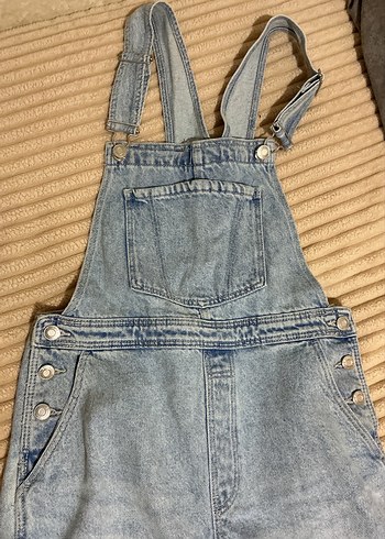 xs Beden mavi Renk Mavi Denim Askılı Kısa Salopet