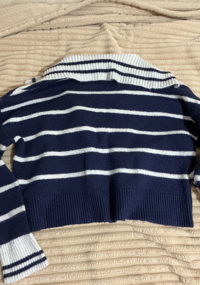 Çizgili Lacivert Kadın Triko Kazak - Görsel 5